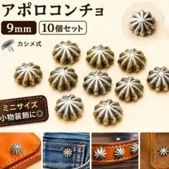 10個セット コンチョ スタッズ 9mm 足付き アポロコンチョ レザー