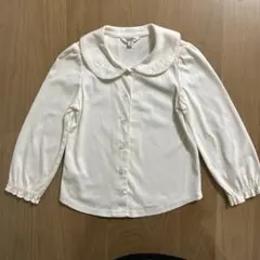 anyFAM　リボン刺繍　丸襟長袖ブラウス ホワイト 110センチ