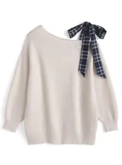 GRL チェックリボンワンショルダーニットミニワンピース [dr831]