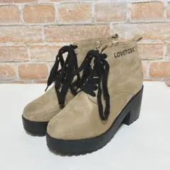 【LOVETOXIC】ショートブーツ サイドジップ スエード(M)ベージュ系