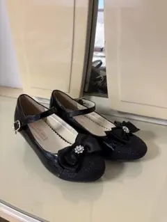 ブラック フォーマルシューズ リボン付き　プライベートレーベル　21センチ