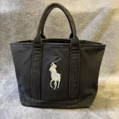 ポロ ラルフローレン トートバッグ キャンバス ブラック 刺繍 ポニー シルバー