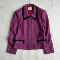 昭和レトロ ヴィンテージ ツイードジャケット 金ボタン ピンク バブリー 9号