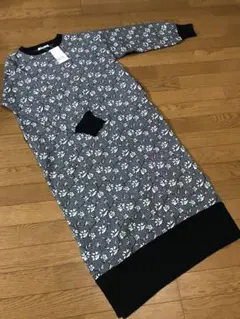 KOL 花柄ジャガードロングワンピース　フリーサイズ　ブラック黒　ニットワンピ