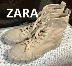 ベージュ ハイカットスニーカー キャンバス　ZARA