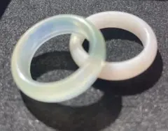 【天然石】白ヒスイ & 薄緑メノウ リング 2点SET / パワーストーン 17