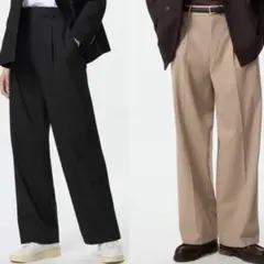 UNIQLO タックワイドパンツ　ブラック・ベージュ　セット