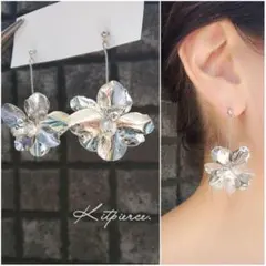 No.95 大ぶり✩.*˚つやシルバーフラワー ゆらゆらピアス イヤリング