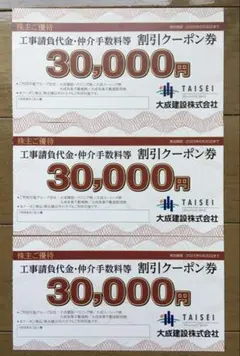 大成建設 株主優待 30,000円 割引クーポン券 3枚セット　匿名配送
