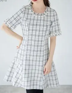 【新品】トッコクローゼット パール付きフリンジツイードフレアワンピース ノエラ