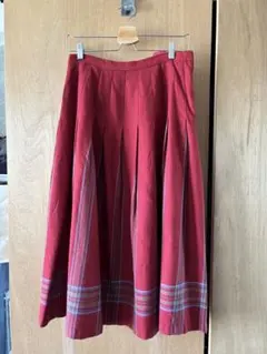 LLBean ウール　スカート　赤　チェック