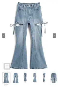 grl サイドカットアウトリボンフレアデニムパンツ