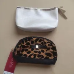 ホワイトレザー調 豹柄 ポーチ セット