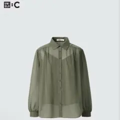 UNIQLO :C 長袖シアーシャツ カーキ Mサイズ　キャミソール付のサムネイル