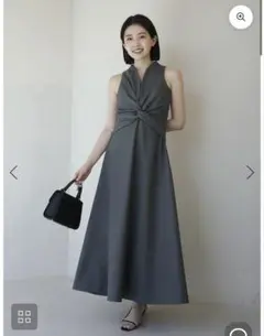 anuans ツイストギャザーワンピース　グレー　M