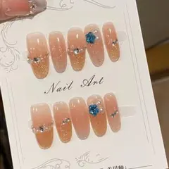 ネイルチップ・付け爪 ヌードピンク クリスタル装飾