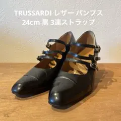 TRUSSARDI レザー パンプス 24cm 黒 3連ストラップのサムネイル