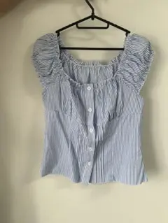 SHEIN ストライプ柄 フリル 半袖 ブラウス M