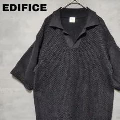 EDIFICE スキッパー ニットシャツ 半袖 黒 ブラック レーヨン混 Lのサムネイル