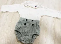 Cottoli ロンパース ホワイト×モスグリーン