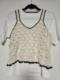 アイボリーと黒のレース編み・ビスチェ・キャミソール