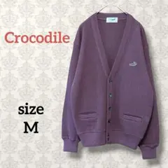 クロコダイル【M】モヘア混Vネックカーディガン 日本製 薄手 ロゴ カジュアル