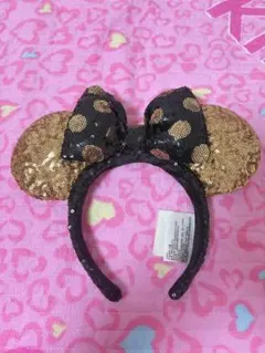 【Disney】ミニーマウス耳黒と金水玉カチューシャ