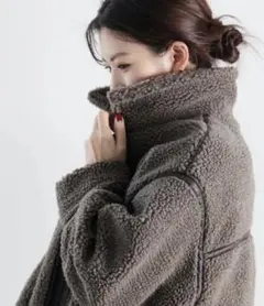 レザー調パイピングステンカラーボアブルゾンフライトジャケットM