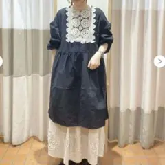 新品　胸元レース貼り チュニック　WEB限定品　ブラック　ワンピース