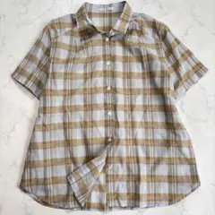 シアーチェック柄シャツ　【L】　グレー　半袖　羽織り　涼しげ　シンプルライフ