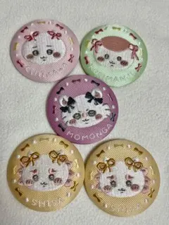 ちいかわ刺繍缶バッジビスケット2 ちいかわ モモンガ シーサーetc 5点セット