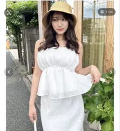新品 ジャガードペプラムキャミチュニック ホワイト