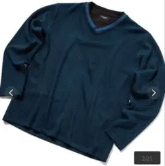 MEN’S BIGI フクレジャカードVネックカットソー　ブルーグリーン