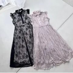 An MILLE アンミール 総レースリボンワンピース ピンク