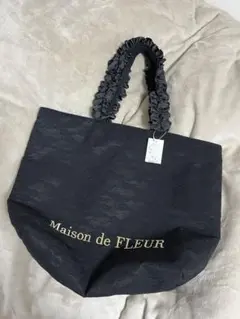 Maison de FLEUR レースサテンフリルハンドルトートバッグ ブラック