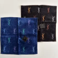 新品　未使用　イヴ・サンローラン　タオルハンカチ　2枚セット　ロゴ刺繍