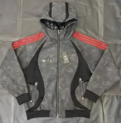 adidas フード付きジャケット グレー/レッド