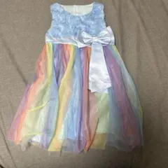 水色フラワーレース　ノースリーブ　ワンピース 140