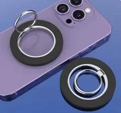 【新品】　360°回転スマホリング＋MagSafeシール2枚セット　ブラック