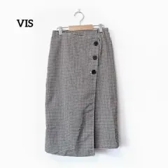 VIS ヴィス【S】タイトスカート ギンガムチェック スリット ゴムウエスト