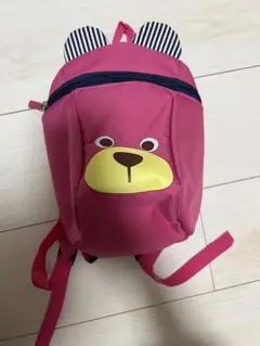 クマの顔デザイン ピンクリュック　ベビーリュック　ハーネス付き