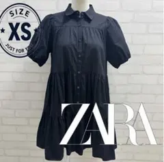 ★美品★ ZARA ブラック 半袖 チュニック フリル バルーン袖 XSのサムネイル