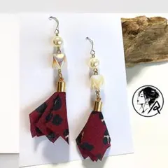 レオパード 柄 タッセル ピアス イヤリング パール