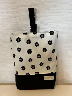 ハンドメイド☆上履き入れ☆かわいいお花ブラック