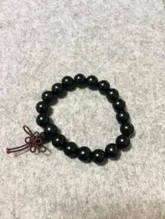 高級 黒檀木 ブレスレット 12mm 17粒 木製 数珠 結び目付 シンプル