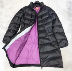 プーマ ロングダウンコート ベンチコート 黒/パープル Aライン