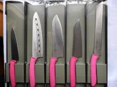 ☆送無料・5本セット・ラバーグリップ・Pink・パン・穴明・三徳・小三徳・ペティ ☆送無料・5本セット・ラバーグリップ・Pink・パン・穴明・三徳・小