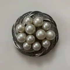ビンテージ パール　シルバーカラー　ブローチ