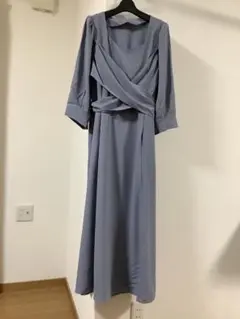 未使用品　ブルーグレークロスデザインワンピース　LL 7分ソデ