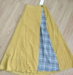 フレアスカート 黄色 チェック柄 Mサイズ 裏地付き 左右 ポケットあり 厚手